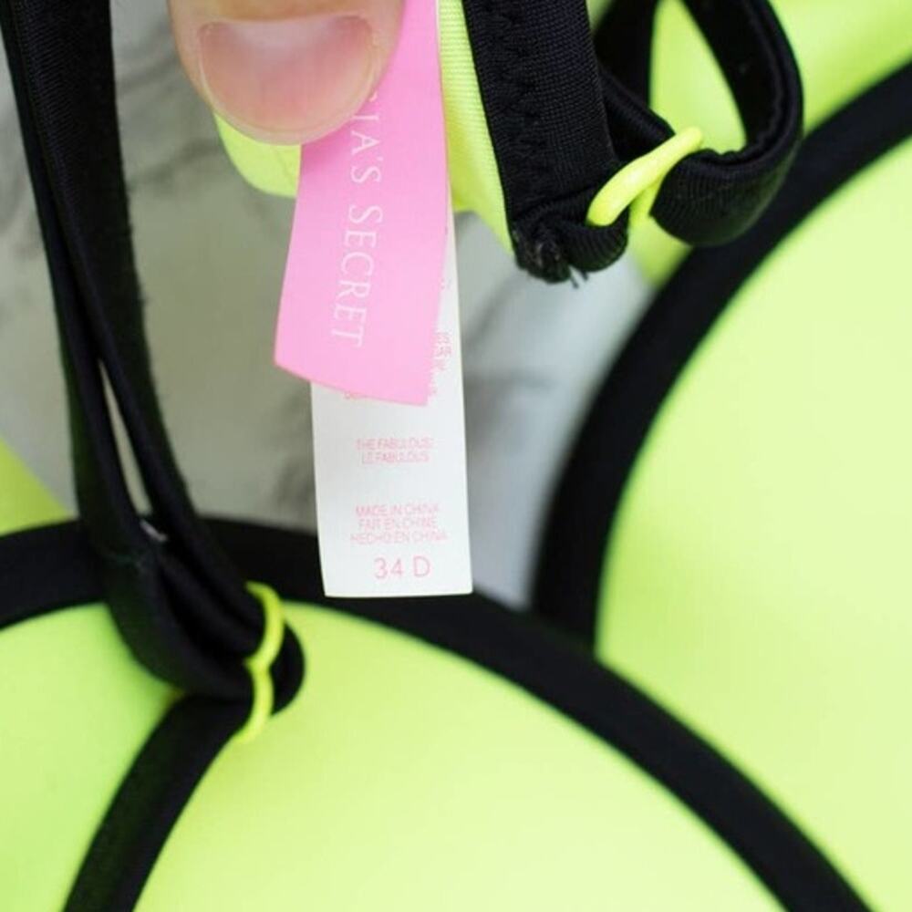 Victoria's Secret Colorblock Fabulous Top Blue/Gray Neon Yellow Bikini Top 34D - Picture 4 of 4